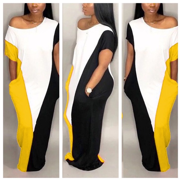 Dresses & Skirts - Yellow and Black Lovely Color Block Maxi Dress